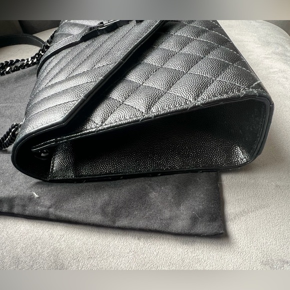 YSL Grain De Poudre Textured Mixed Matelasse Triquilt Monogram Bag Black - Picture 7 of 16